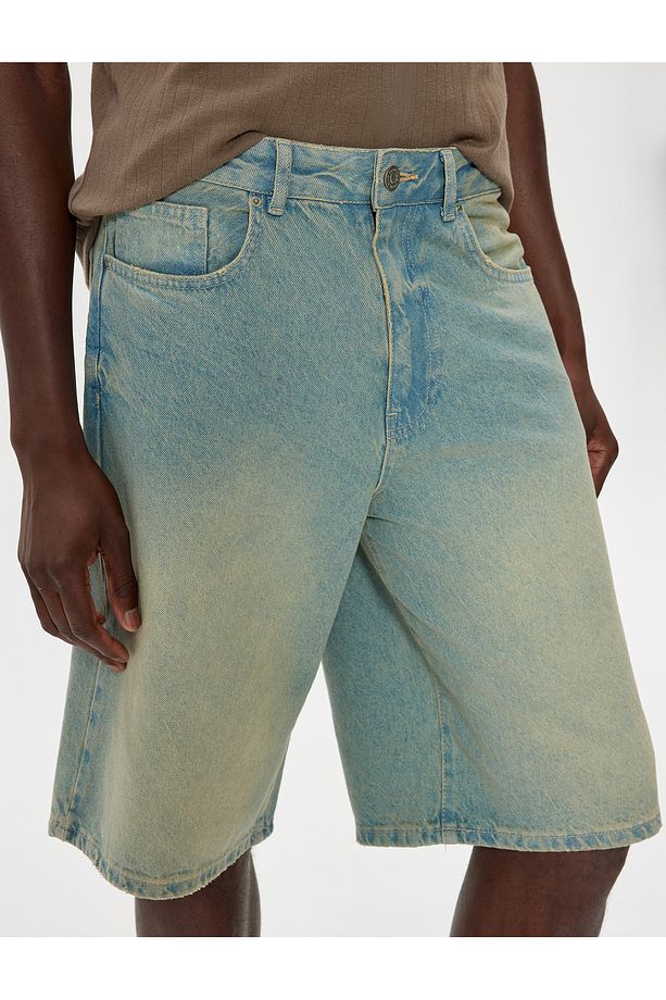 Baggy Jean Şort Cep Detaylı Oversize Pamuklu - 5