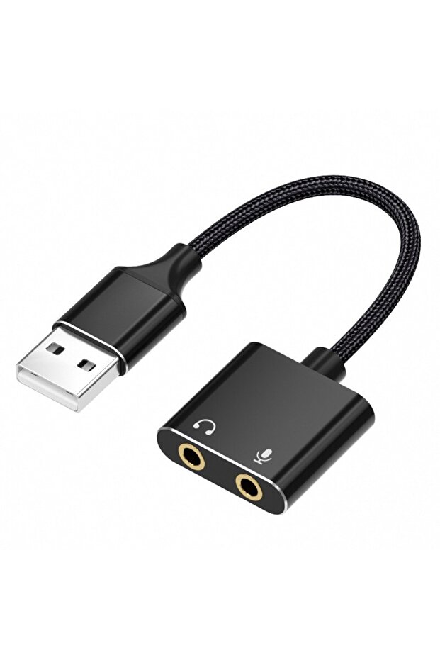 محول بطاقة صوت USB 3.5 مم إلى مقبس سماعة الرأس والميكروفون مع كابل مجدول