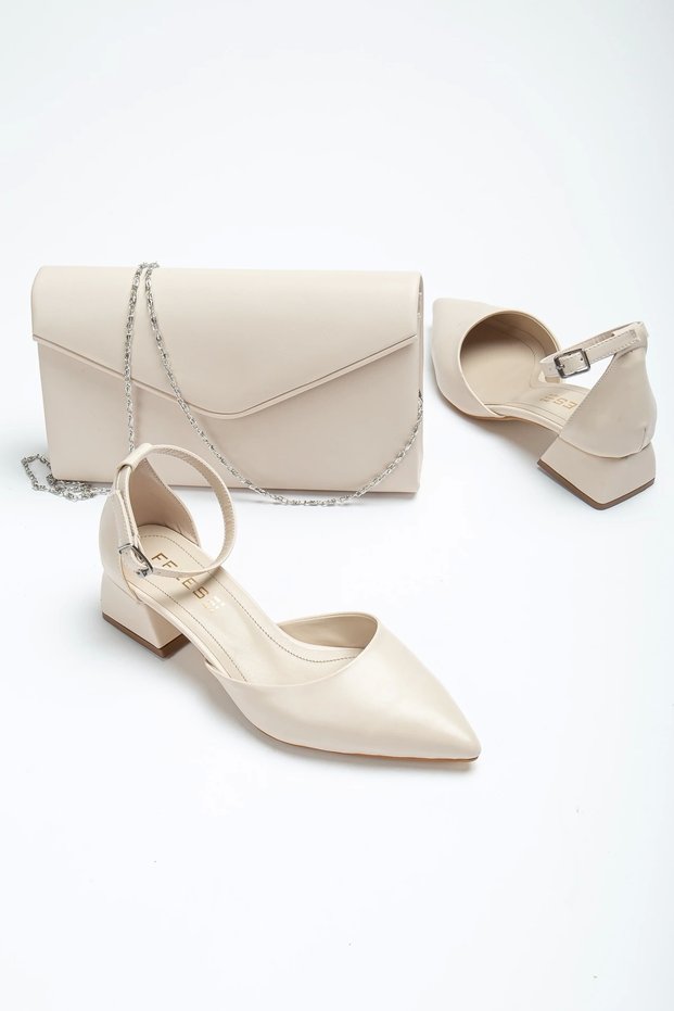 Women's Combined 3 cm Heeled Casual Summer Shoes Beige
