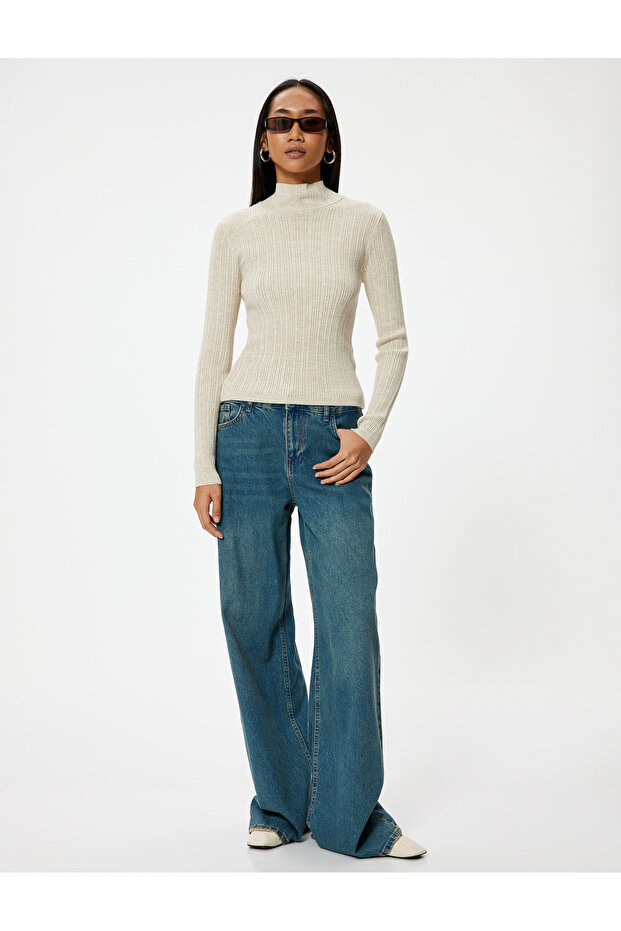 Basic Strickpullover mit hohem Kragen, langärmlig, strukturiert - 2