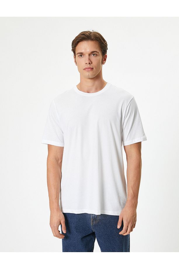 Bisiklet Yaka Regular Fit Pamuklu Kısa Kollu Basic Tişört - 3