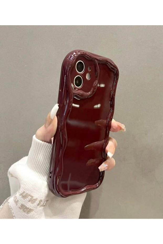 16 Plus Burgundy Wavey Edge Glossy Silicone Case