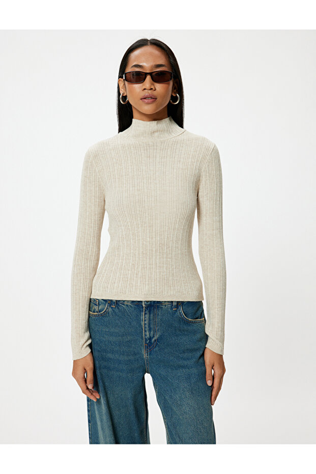 Basic Strickpullover mit hohem Kragen, langärmlig, strukturiert - 3