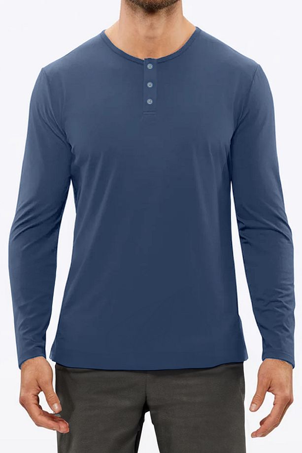 Mavi Bisiklet Yaka Uzun Kollu Henley Tişört Patlı Düğmeli Regular Fit Basic Tshirt - 1