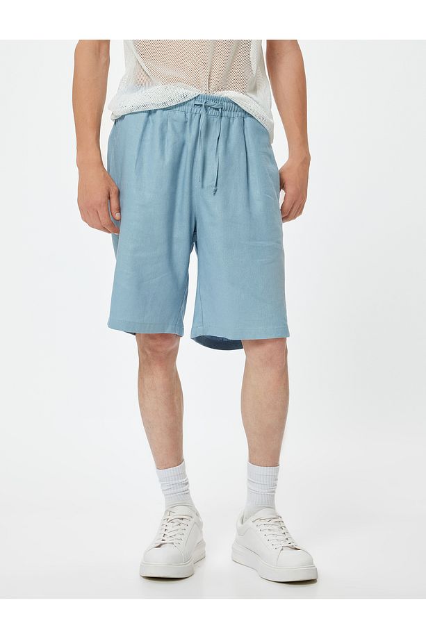 Oversize Şort Keten Bermuda Beli Bağcıklı Cep Detaylı - 3