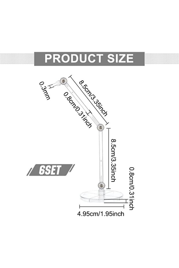 AECH-15856 6 Pcs Action Figure Stands Clear Doll Model Support Stand with 2 inch Round Base Assembly