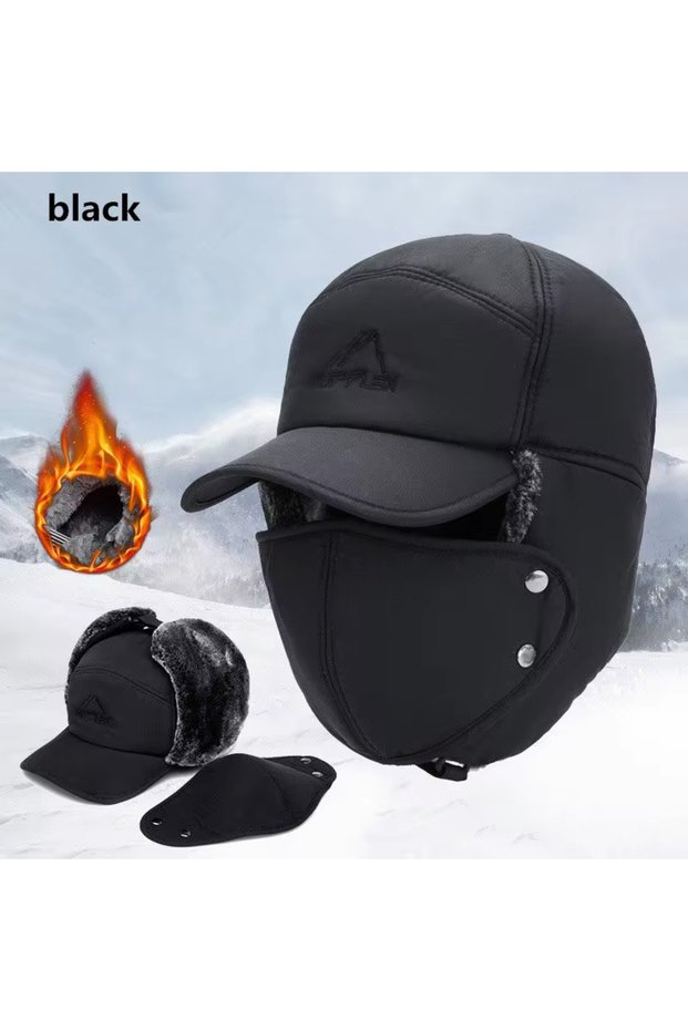 A Set Of Black 2024 Winter Warm Thickened Artificial Fur Baseball Hat Men's And Women's Skiing Soft