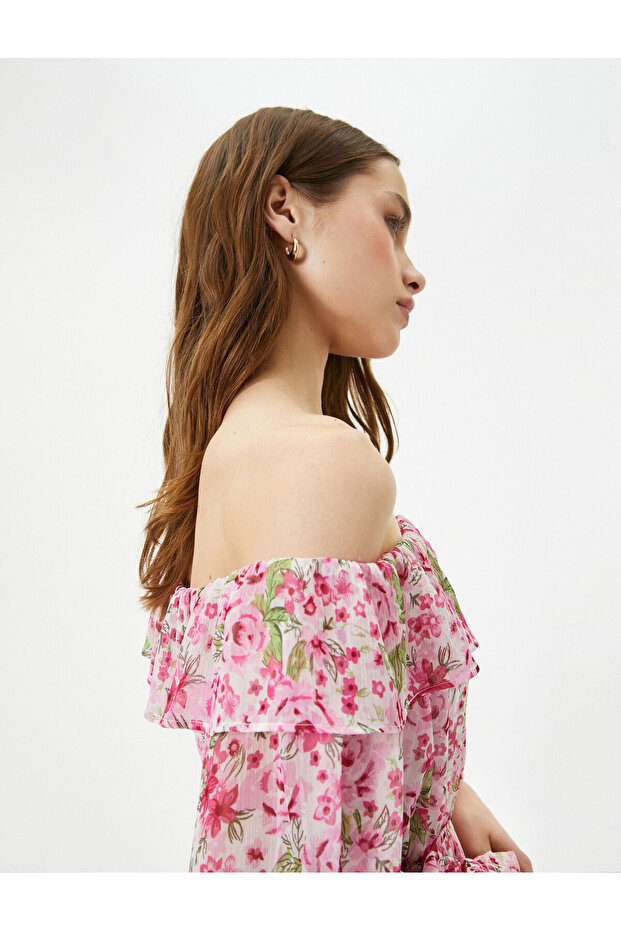 Floral Dress Midi Off-Shoulder Tie-Detail
