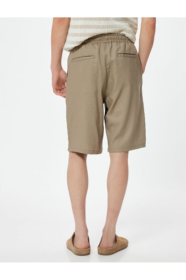 Oversize Şort Keten Bermuda Beli Bağcıklı Cep Detaylı - 4
