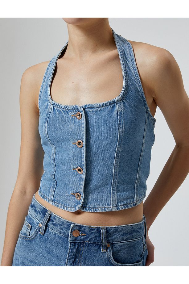 Kot Üst Halter Yaka Düğmeli - 5