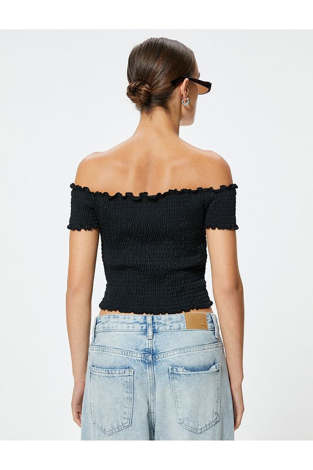 Omzu Açık Tişört Gipeli Kısa Kollu Slim Fit - 4