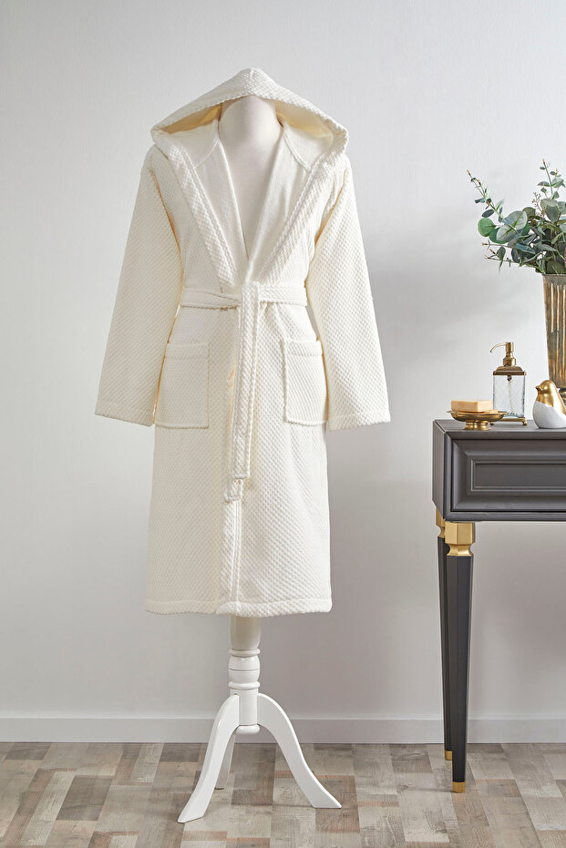 Bright Kadife Kapüşonlu Bornoz - 1