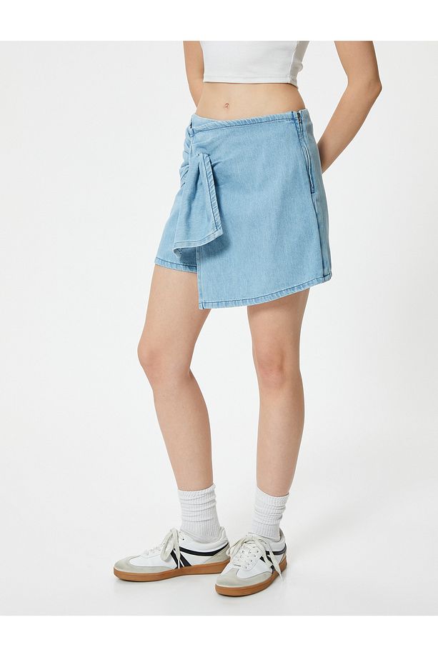 Mini Kot Şort Etek Drape Detaylı Relax Fit - 3
