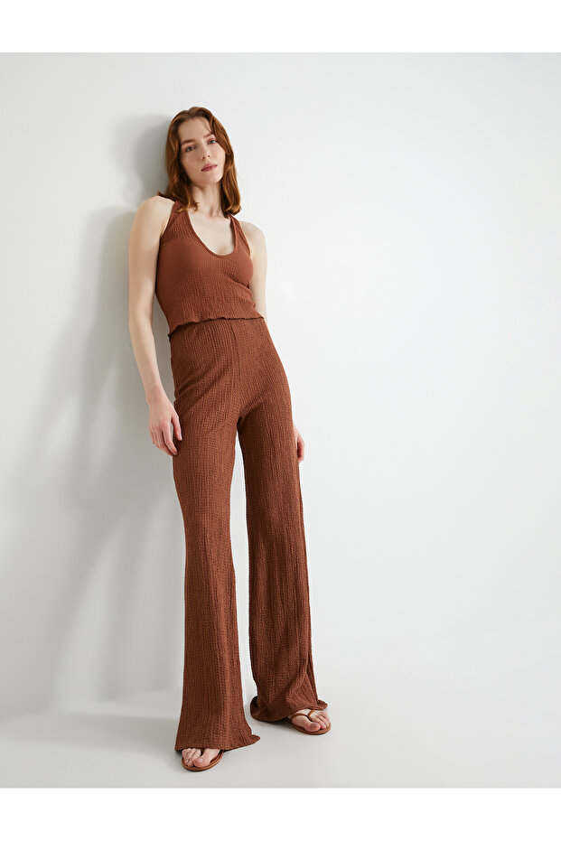 Straight-Leg Trousers High Waist Textured