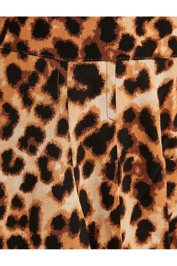 Leopar Desenli Şort Yüksek Bel Cepli Viskon Kumaş - 6