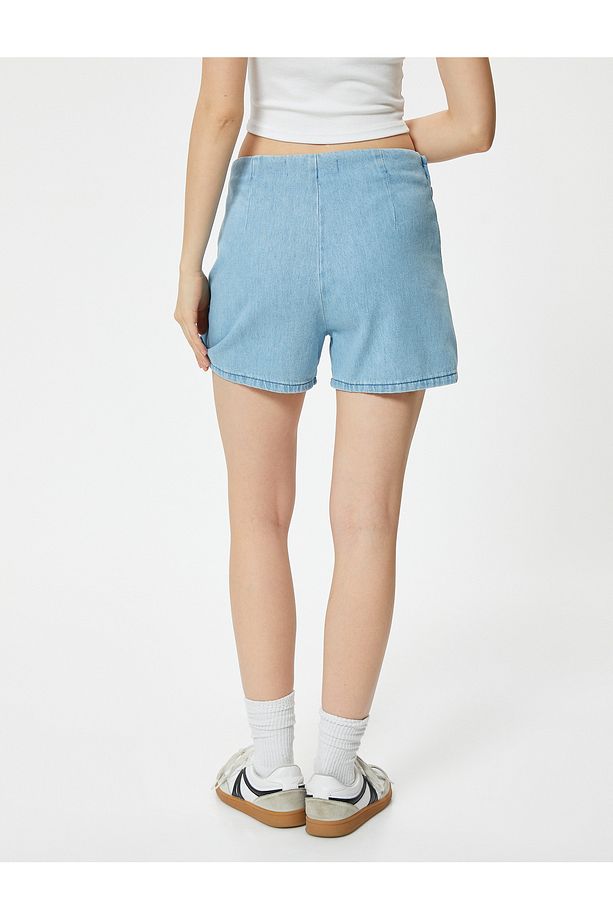 Mini Kot Şort Etek Drape Detaylı Relax Fit - 4