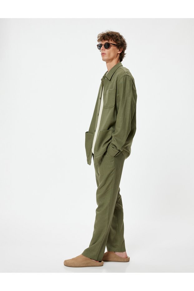 Summer Linen Trousers Chino with Lace-Up Waist and Pockets