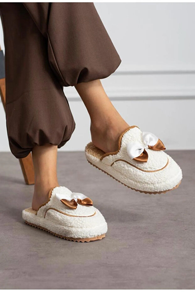 Women's Bowknot Maternity Postpartum Non-Slip Lightweight Sole Home Slippers Furry Slippers Dowry Bundle