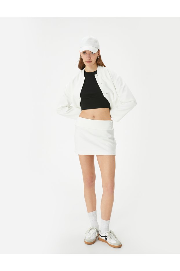 Super Mini Skirt with Folded Waist Button Detail