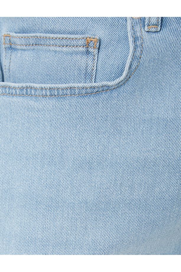 Kot Şort Bermuda Slim Fit Katlı Paça Düğmeli Cep Detaylı - 6