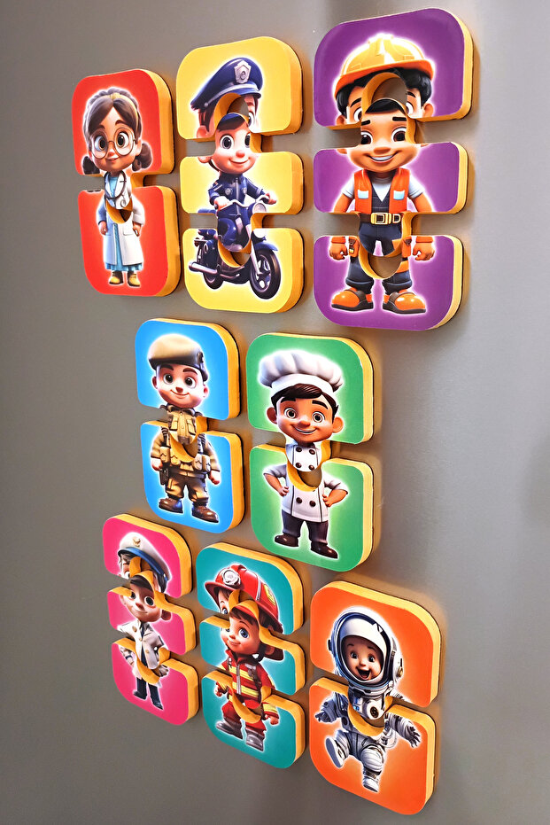 Meslekler Mıknatıslı Yapboz 8 Adet 2-3 Parçalı Magnet Puzzle 2 Yaş - 4