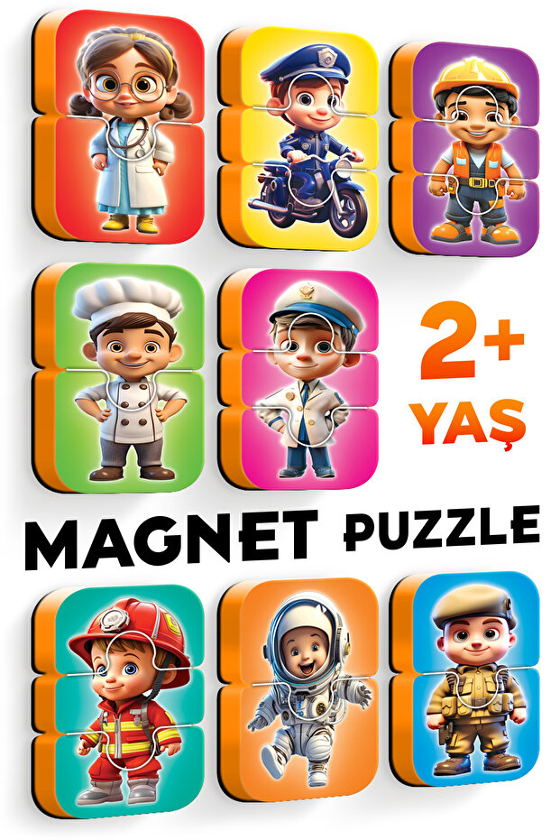 Meslekler Mıknatıslı Yapboz 8 Adet 2-3 Parçalı Magnet Puzzle 2 Yaş - 1
