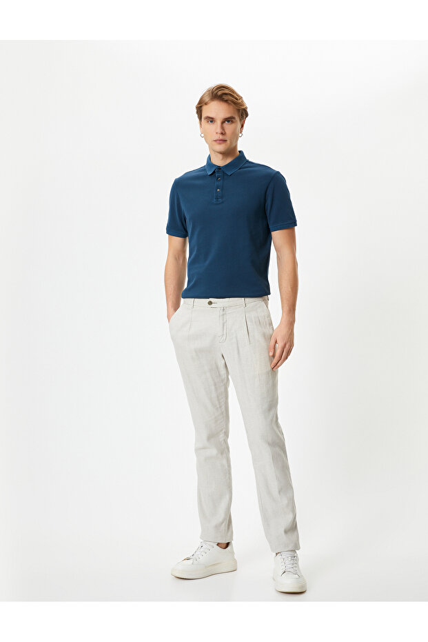 Polo Neck T-Shirt Buttoned Short Sleeve Cotton