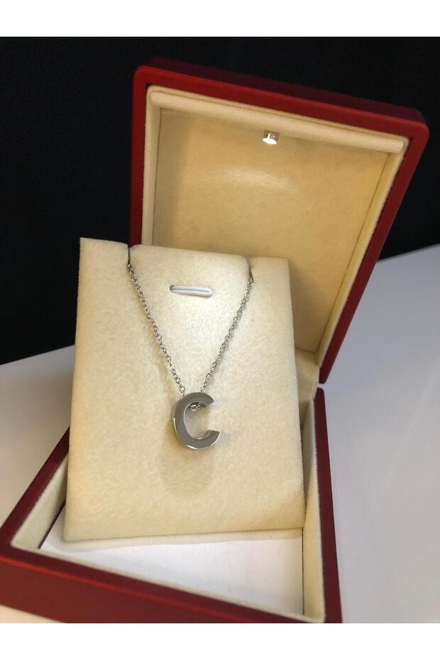 Letter C Three-Dimensional White Steel Women's Necklace in Light Box • for Lover • for Wife • for Mother • for Friend Necklace
