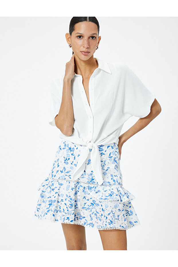 Floral Mini Scallop Skirt Flounced Cotton