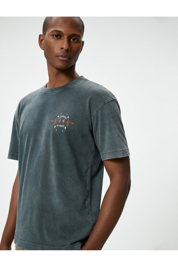 Oversize T-Shirt Back Printed Washable Crew Neck