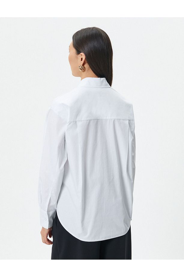 Basic Poplin Gömlek Uzun Kollu Düğmeli Pamuklu - 4