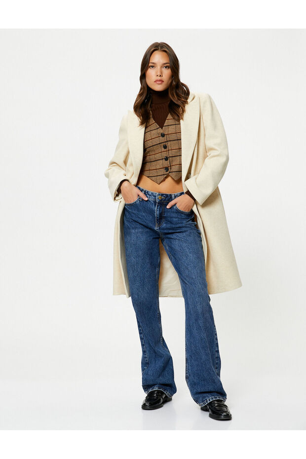 Long Cuff Coat Buttoned Double Breasted Pocket Detailed