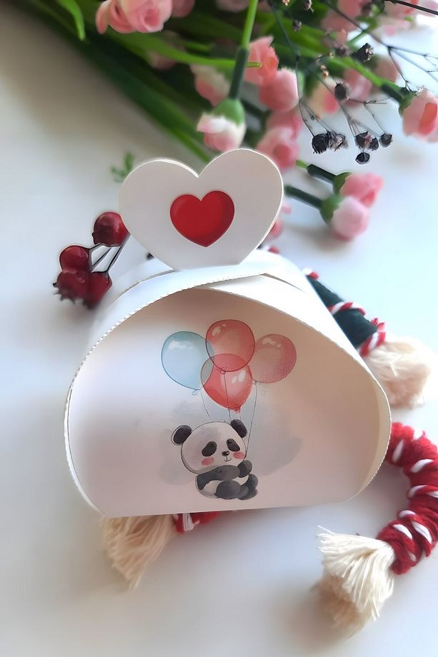 25 Adet Balonlu Panda Model Kalpli Hediye Kutusu - Şeker Kutusu - Mevlid Hediyesi - Çikolata Kutusu - 3