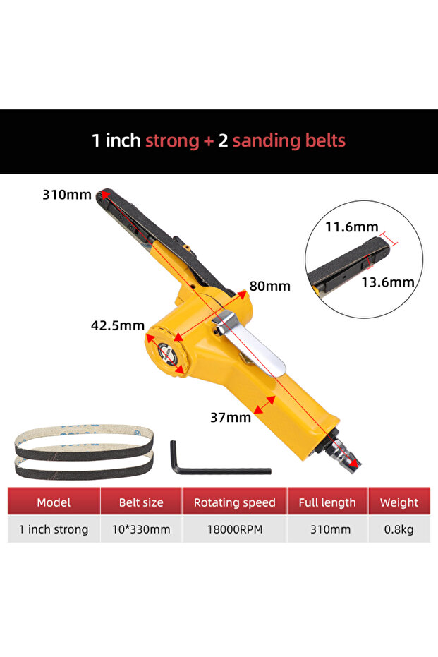 10mm HIFESON 3/8" Pneumatic Belt Sander Air Belt Grinder Sanding Machine For 10x330mm 20x520mm