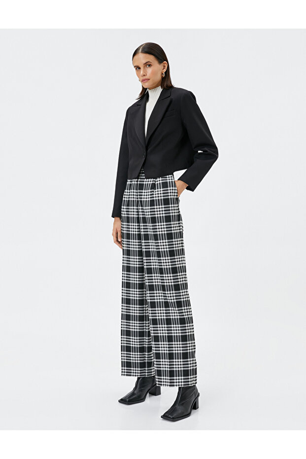 Wide Leg Trousers High Waist Pocket Detailed Buttoned