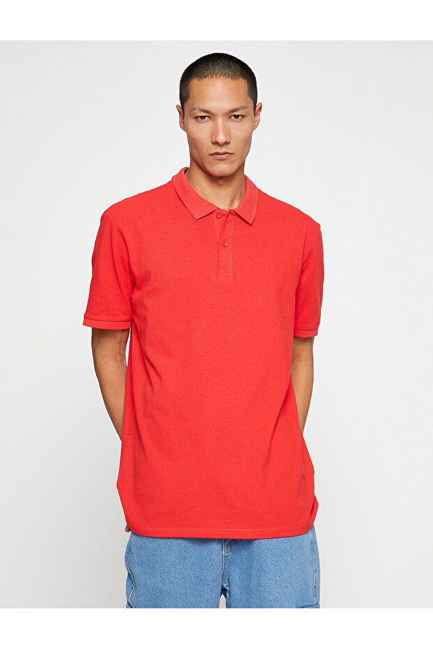 Basic T-Shirt Polo Neck Buttoned Slim Fit
