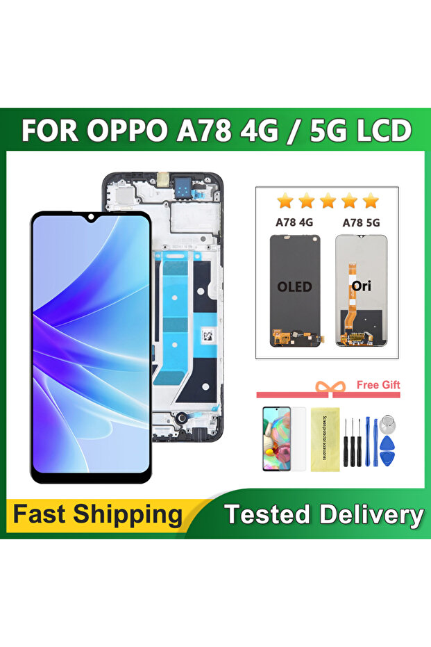 5G Orig مع إطار لهاتف A78 5G CPH2483 CPH2495 شاشة LCD تعمل باللمس مع مجموعة محول رقمي مع إطار