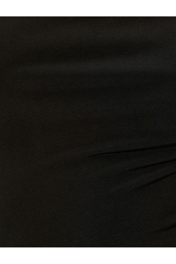 Midi Elbise Drape Yaka Kısa Kollu Standart Kesim - 6