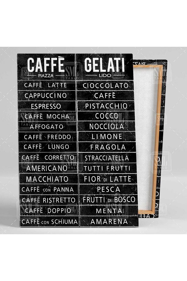 Cafe Pizza Gelati Kahve Köşesi Tabelası Menü Ürün Listesi Dikey Kanvas Tablo - 2