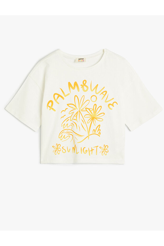Tropical Printed Short Sleeve Crew Neck Cotton T-Shirt
