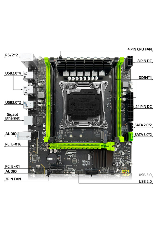 مجموعة اللوحة الأم X99 P4 مع وحدة المعالجة المركزية Intel LGA2011-3 Xeon E5 2630 V4 DDR4 16GB (1*16GB) 2133... - 5