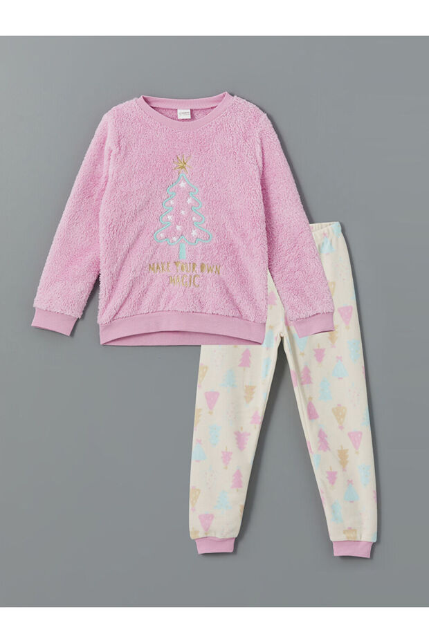 Pembe Bisiklet Yaka Kız Çocuk Pijama Takımı - 1