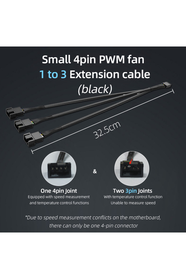 4Pin 1 to 3 Blaick TEUCER 4 Pin 1/2/3/4 Motherboard CPU Fan PC Case Fan Extension Adapter Cable PW