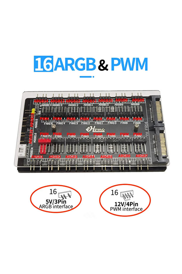 FH-16 HUB TEUCER 11/16 ARGB PWM FAN HUB 4Pin PWM 5V 3PIN ARGB Fan HUB Multi Way Splitter Adapter PC - 1