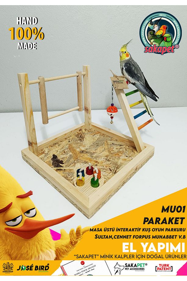Masa Üstü İnteraktif Ahşap Cennet sevda Sultan Papağanı Kuş Zeka Ve Eğlence Parkuru - 4