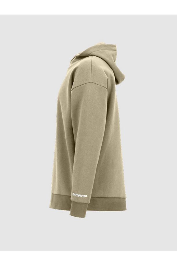Sloganlı Kapüşonlu Regular Bej Sweatshırt - 3