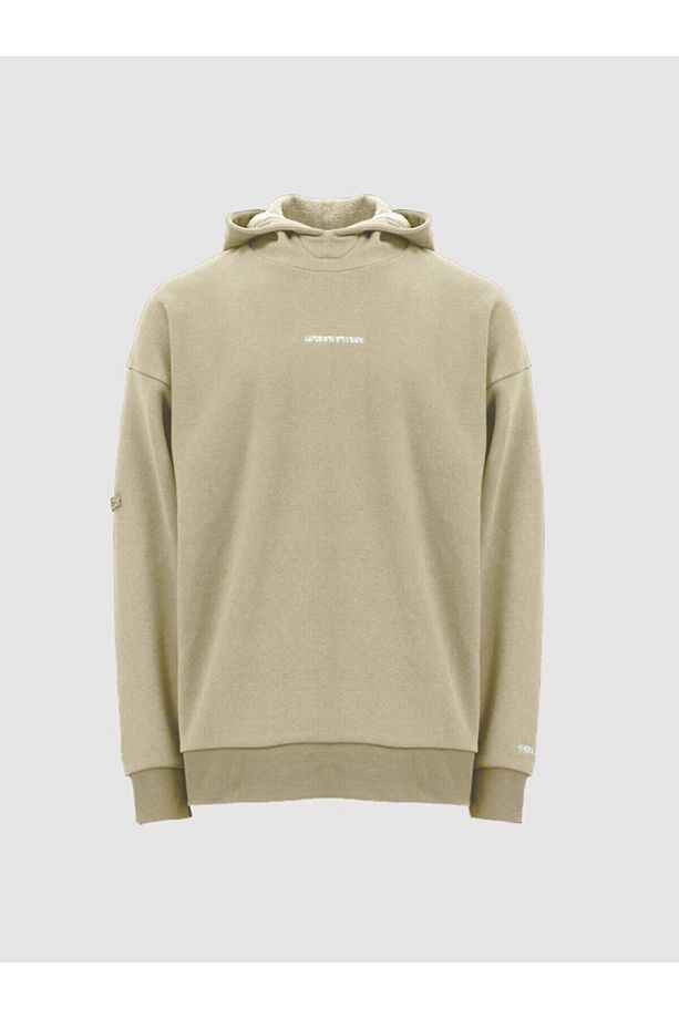 Sloganlı Kapüşonlu Regular Bej Sweatshırt - 1