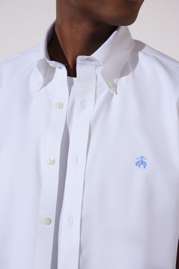 Erkek Beyaz Ütü Gerektirmeyen Regular Fit Geniş Kesim Non-Iron Gömlek - 4