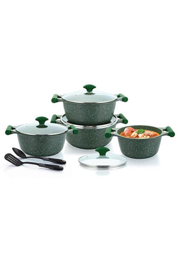 Essential Granite 10 pcs Cookware Sets - Green