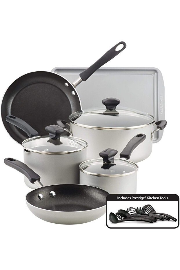 Cookstart Diamond Max Nonstick Cookware Pots and Pans Set 15 Piece - Silver